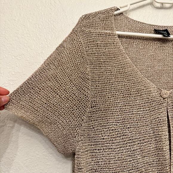 Eileen Fisher Hand Crochet Linen Melange Cardigan XL Taupe Sheer Cottagecore - Picture 3 of 6